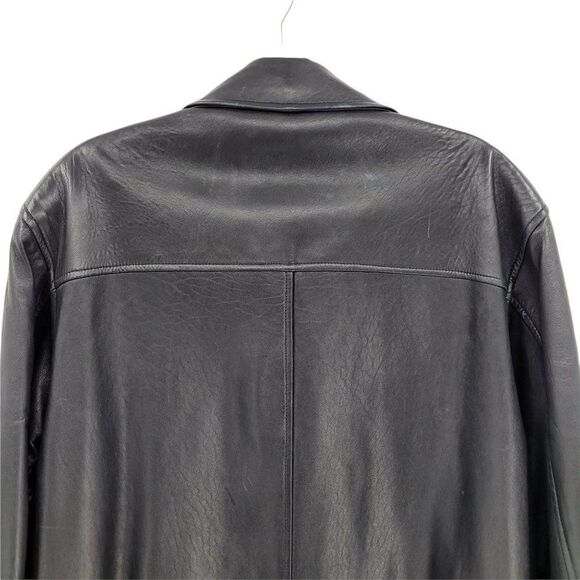 Vintage 90's Baracuta Black Grained Leather Button Down Blazer Jacket Sz S - Picture 9 of 16